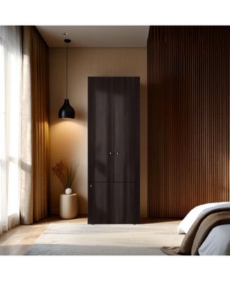 Armoire with 3 Doors 3 Shelves in Walnut and Black Wengue Finish Bedroom Storage Organizer