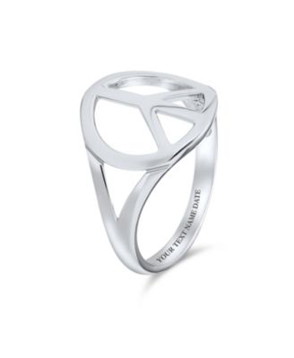 Open Symbol World Peace Sign Ring Sterling Silver Spilt Shank Band