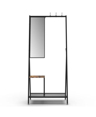 Coat Rack with Mirror, Industrial Style Multifunctional Hall Tree with Shelf, Hooks for Living Room, Entryway, Hallway