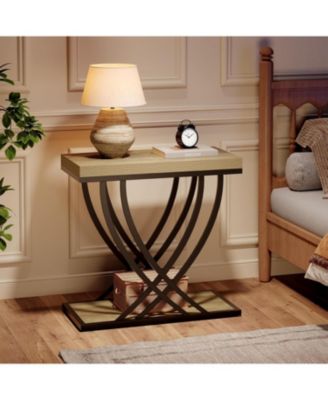 Side Table, 2-Tier Narrow End Table for Living Room, Industrial Nightstand with Metal Frame, Small Bedside Tables