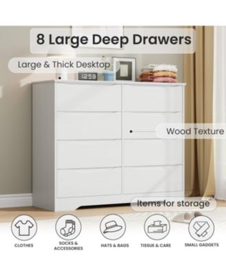 Wooden Dresser with 8 Drawers, Tall Modern Closet with Deep Storage, Large Chest of Drawers with Wide Top, Long Storage Dresser for Bedroom