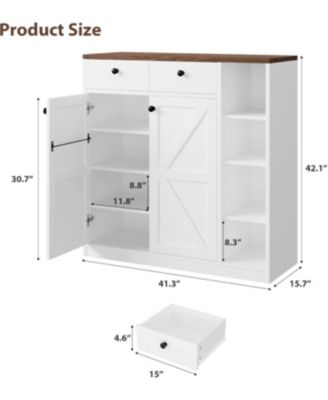Shoe Storage Cabinet with Doors and Drawers 42 Inch Tall 3 Adjustable Shelves
