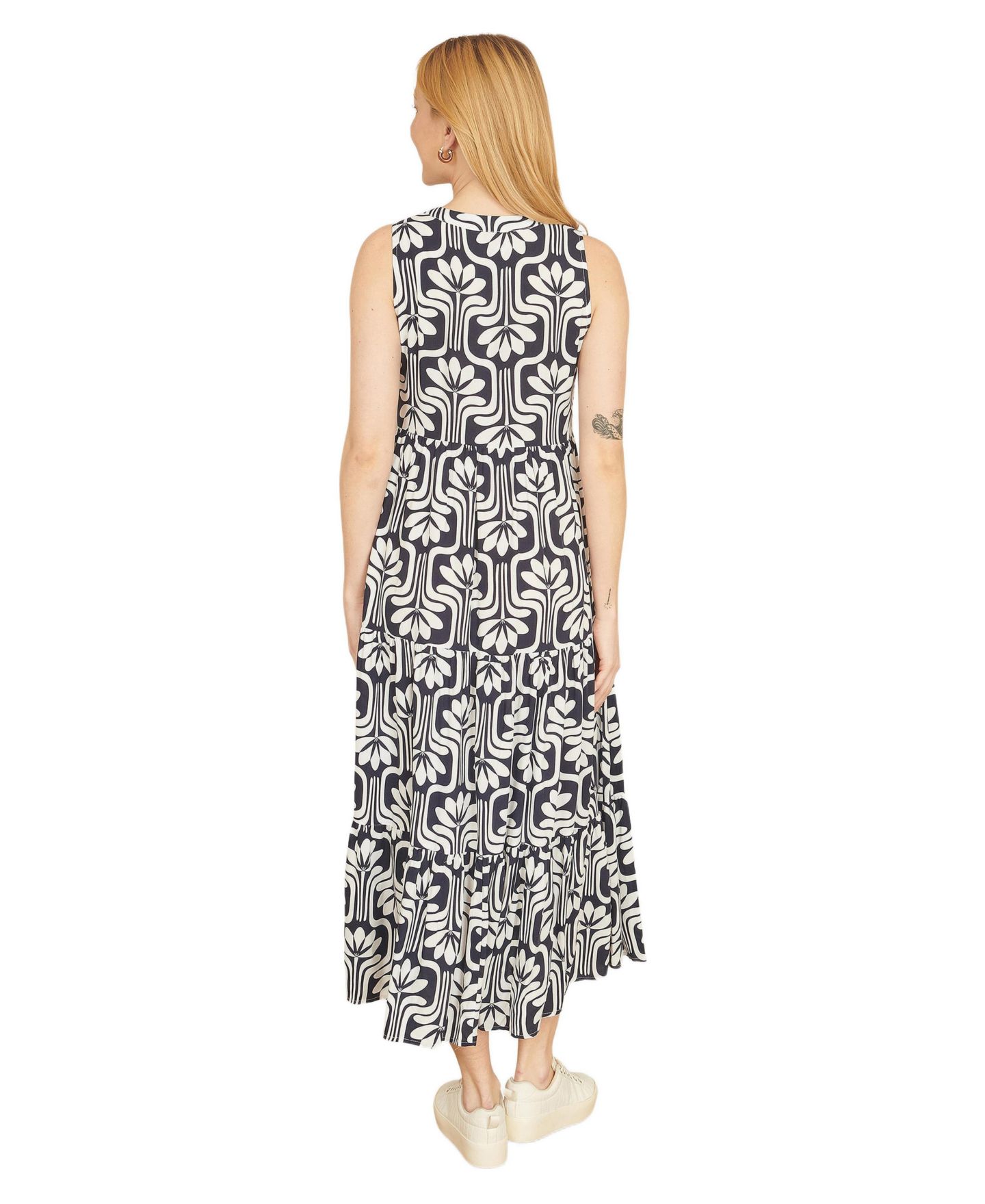 Женское платье Yumi Retro Print Relaxed Midi, цвет: Тёмно-синий — фото 4