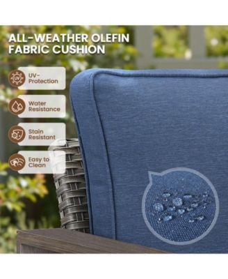 5 Pieces Patio Furniture Set, Rattan Wicker Outdoor, 4 Rattan Swivel Chairs w/30in Propane Fire Pit Table and Thickened Cushions