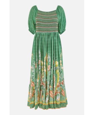 Women's Ruched Leaf Print Maxi Dress
