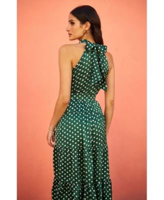 Women's Spot Print Halter Midi Dress