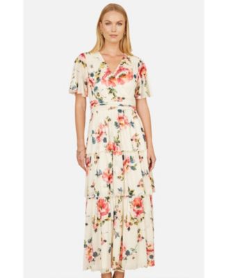 Women's Floral Mesh Tiered Maxi Dress