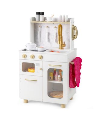 Kids Kitchen Set Pretend Play Kitchen with Stoves Faucet Sink Telephone Microwave and Oven