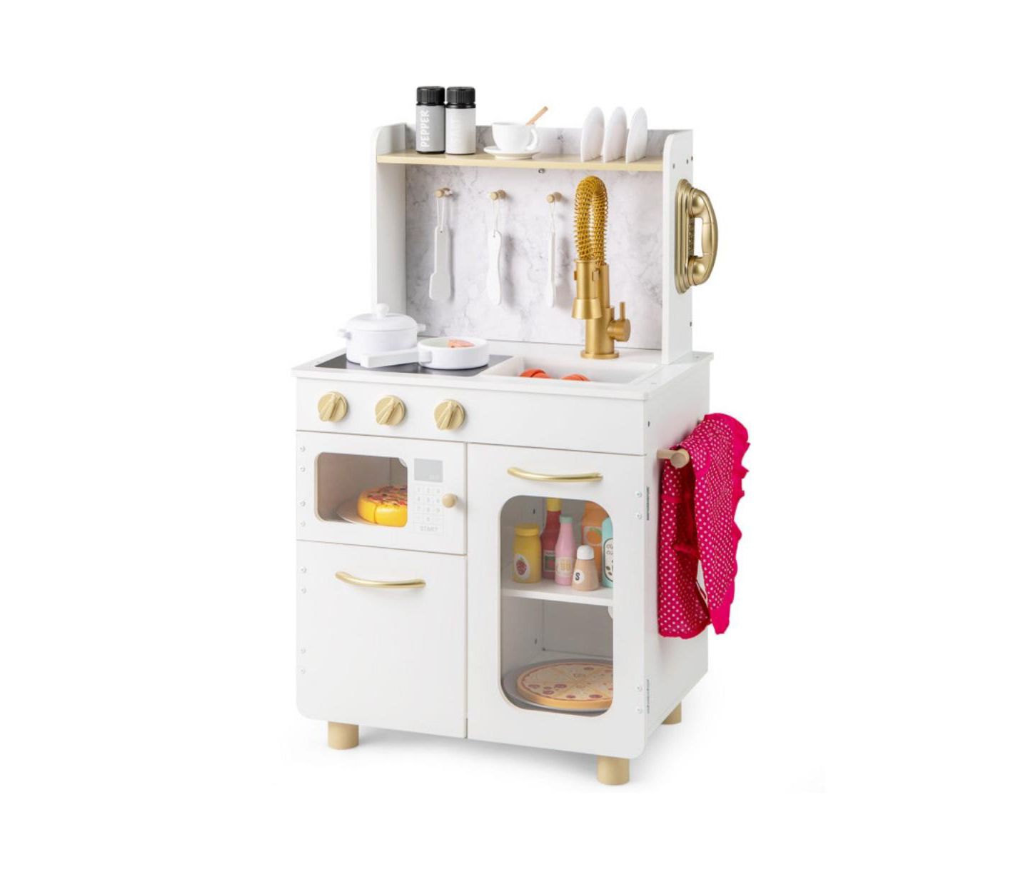 Детские игрушки HONGGE Kids Kitchen Set Pretend Play Kitchen with Stoves Faucet Sink Telephone Microwave and Oven, цвет: Белый — фото 1