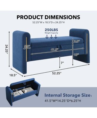 Upholstered Storage Ottoman, Modern Teddy End of Bed Bench, Window Storage Stool with Arms for Living Room, Bedroom