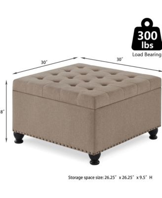 Square Storage Ottoman - Upholstered Button Tufted, wooden legs and Nail Trims for Living Room, Bedroom