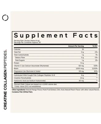 Creatine Collagen Peptides, Biotin, Magnesium, Hyaluronic Acid, Vit C, Mango Flavor, 15 oz