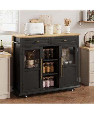 Mobile Storage Island, 2-Tier Rolling Kitchen Cart with Storage Shelf & Towel Rack, Kitchen Coffee Bar Station with Drop Leaf for Small Spaces