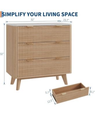 32" Width Fluted Nightstand Set of 2, Modern 3 Drawer Bedside Table with Faux Marble Top, Wood Chest of Bedside Table with Curved Profile