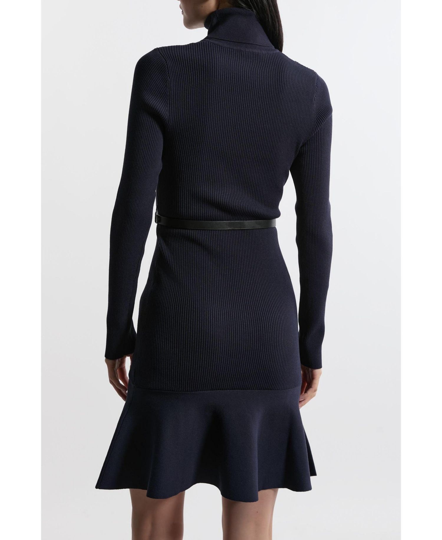 Women's Roll Neck Belted Flippy Hem Mini Dress