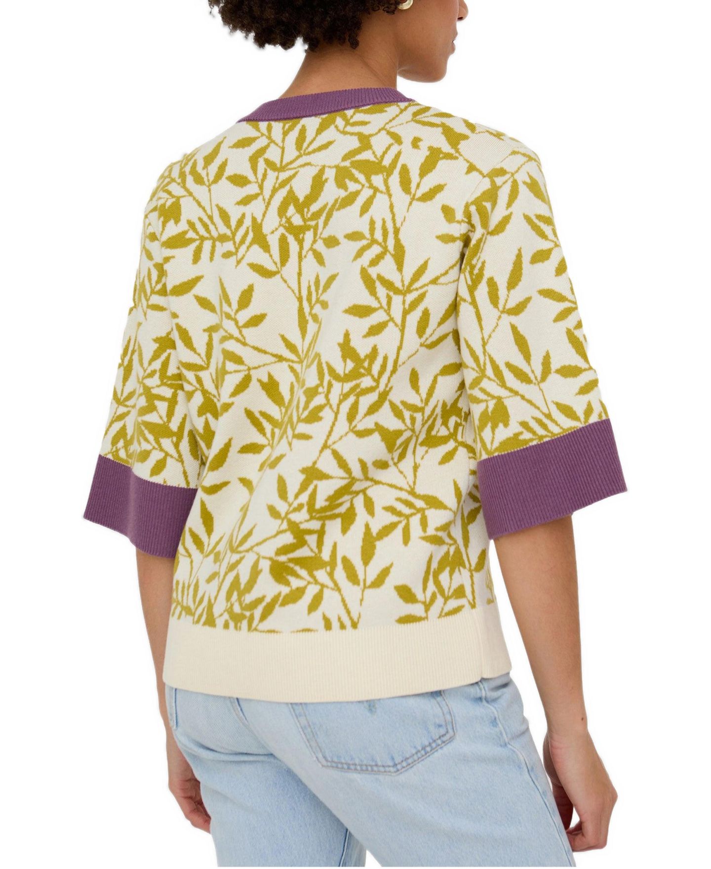 Женская футболка Raffya Daffodil Slouchy Leaf Print Knitted, цвет: Зелёный — фото 3