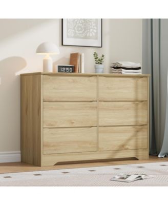 Wooden Dresser with 6 Drawers, Tall Modern Closet with Deep Storage, Large Chest of Drawers with Wide Top, Long Storage Dresser for Bedroom
