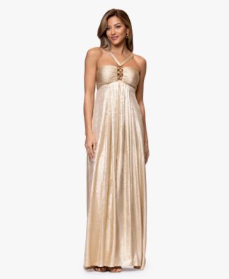  Petite Metallic Hardware Halter Neck Gown