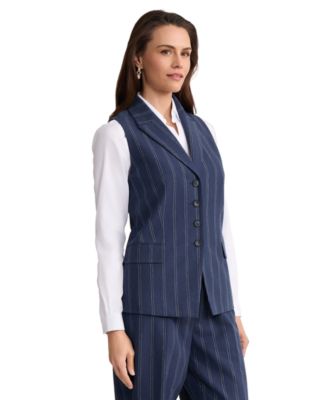 Women's Four-Button Linen-Blend Peak Lapel Vest