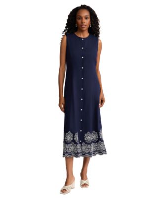 Jones New York Women's Crewneck Linen-Blend Midi Dress - Macy's