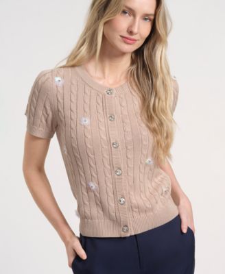 Women's Short-Sleeve Cropped Cardigan Sweater