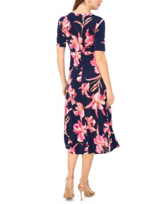 Women's Short-Sleeve V-Neck Twist Front Midi Dress