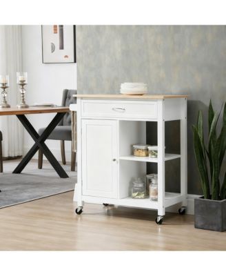 Kitchen trolley with beveled shelves and storage cabinets, solid wood top, adjustable shelves