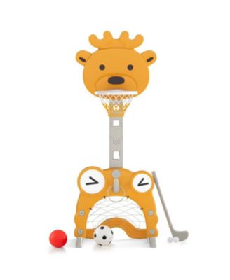 4-in-1 Toddler Height Adjustable Basketball Hoop with Ring Toss for 3+ Kids