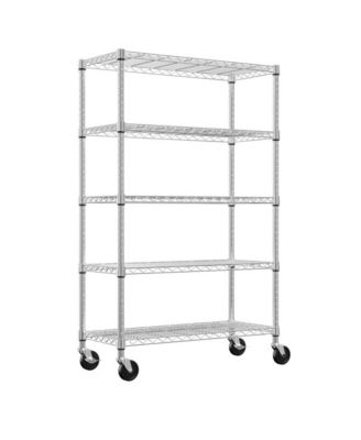 5-Tier Storage Shelves, Heavy Duty Metal Wire Shelving Unit, Adjustable Shelving Rack with Wheels for Basement, Warehouse, Chrome
