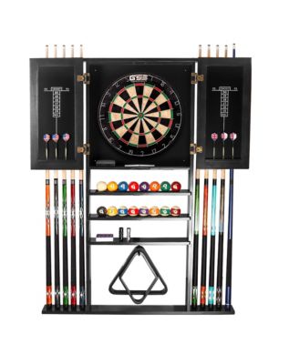 Wood 10 Billiard Pool Cue Rack & Dart Board Cabiner Combination Rack Only