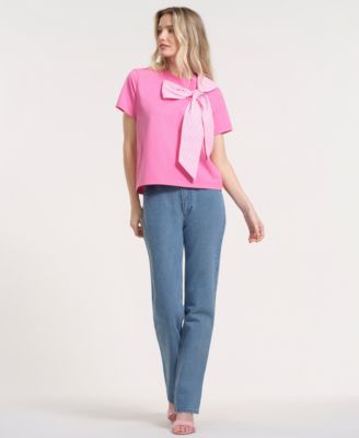 Women's Short-Sleeve Bow Knit T-Shirt