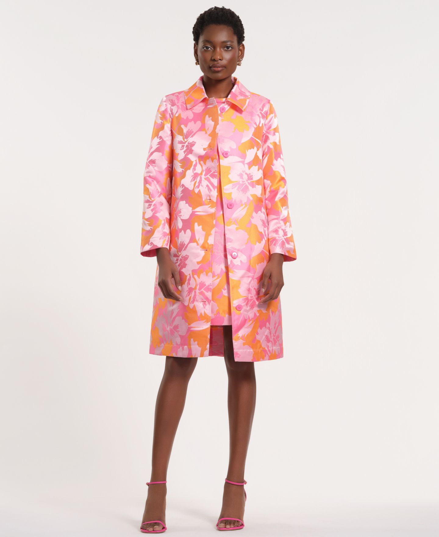 Женские куртки Isaac Mizrahi Long-Sleeve Collared Floral Trench Coat — фото 1