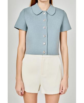 Women's Jewel Buttoned Cropped Knit Top