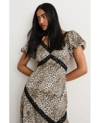 Women's Printed Puff Sleeve Midi Dress