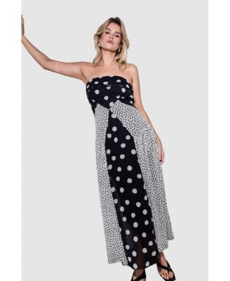 Women's Printed Bandeau Seam Detail Midi Dress