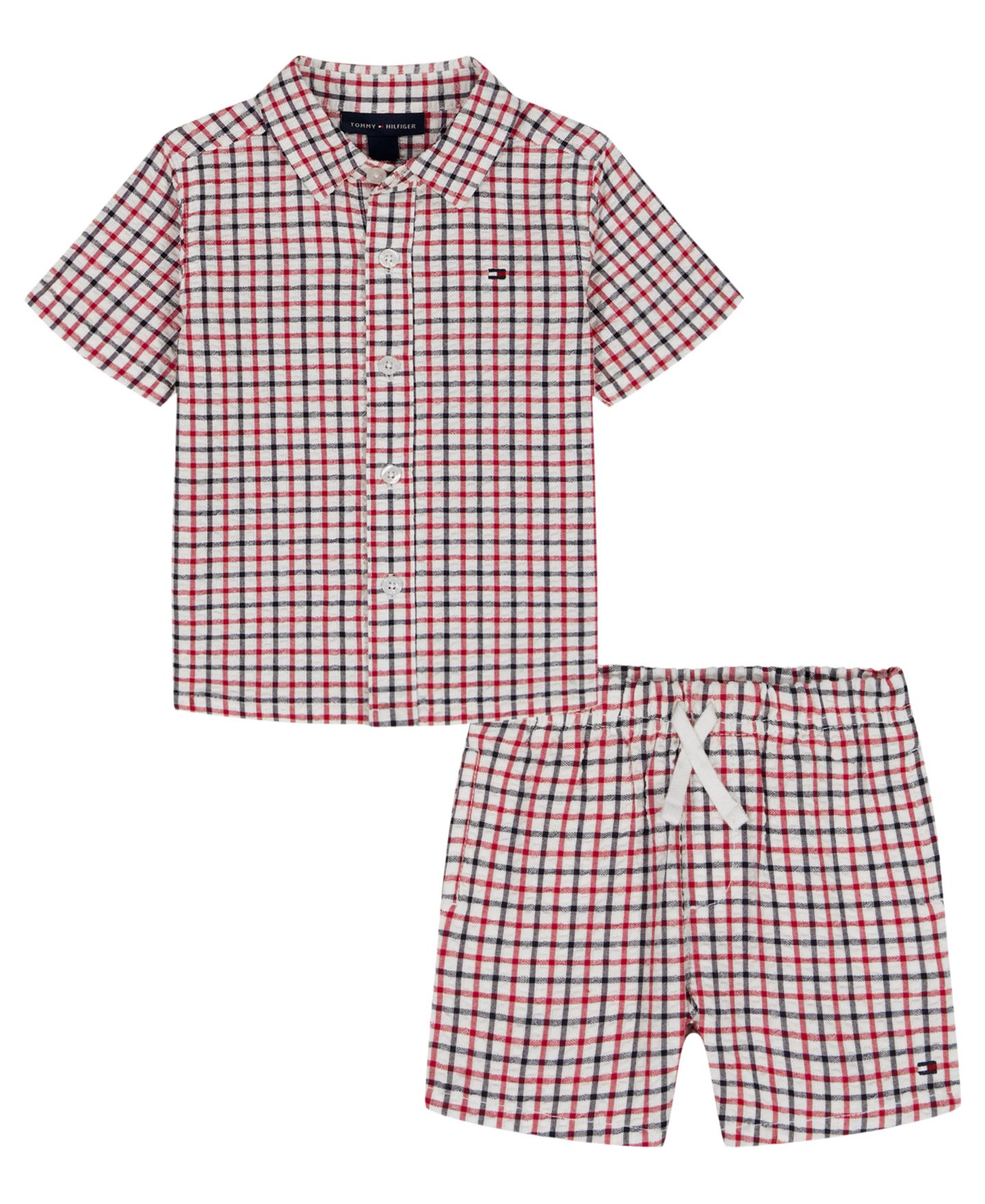 Комплект Tommy Hilfiger Seersucker Check Cabana Shirt and Shorts, 2-Piece Set для мальчиков-малышей, цвет: Красный / Тёмно-синий — фото 4