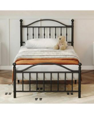 Twin Size Metal Platform Bed Frame with Victorian Style Wrought Iron-Art Headboard and Footboard,Mattress Foundation,Under Bed Storage,Noise