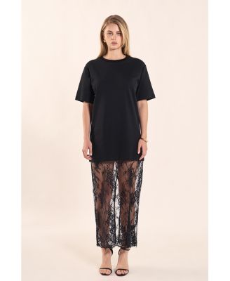 Women's Mixed Media Lace T-Shirt Dress