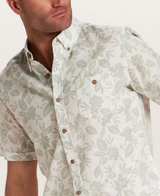 Men's Short-Sleeve Button Down Print Linen Cotton Shirt