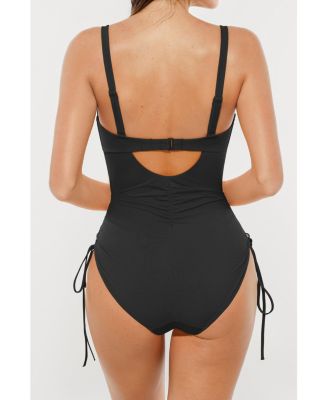 Women's Mesh Inset Tie-Side Sculpting One-Piece Swimsuit