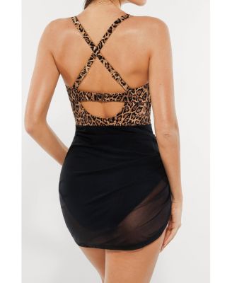 Women's Print Swimsuit with Ruched Skirt