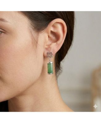 925 Sterling Silver Rhodium Dyed Jade Segment Drop Longevity Earrings 30x8mm