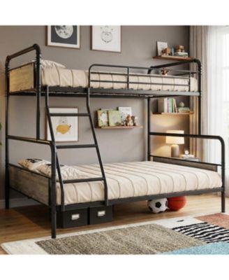Twin Over Full Metal Bunk Bed Industrial Style with Ladder and Guardrails Convertible to 2 Separate Beds Space Saving