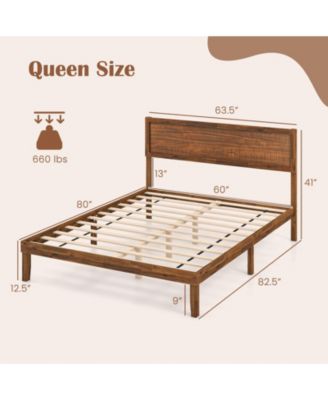 Platform Bed Frame with Headboard and Wooden Slat Support