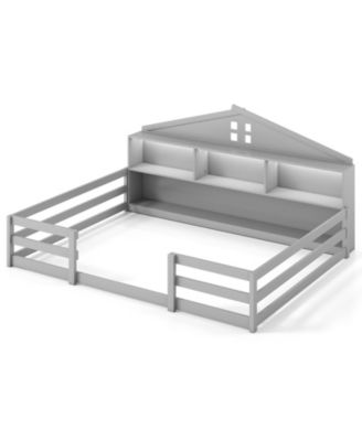 Montessori Floor Bed with Storage Compartments and Shelf