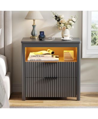 24" Modern LED Nightstand with 3 Drawers and Charging Station