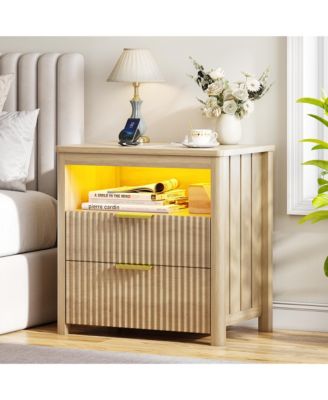 24" Modern LED Nightstand with 3 Drawers and Charging Station
