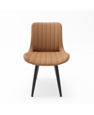 Set of 4 Modern PU Leather Dining Chairs with Cushions & Metal Legs