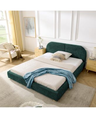 Modern Queen Green Fabric Bed with Headboard