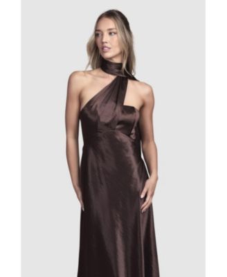 Women's Satin Scarf Detail Maxi Bridesmaid Dress